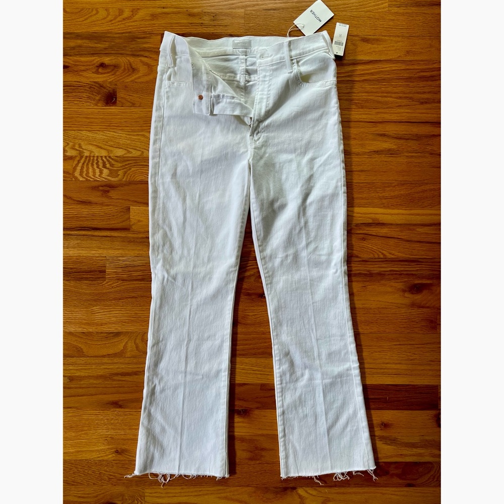 NWT MOTHER “The Hustler” White Ankle Fray Jeans